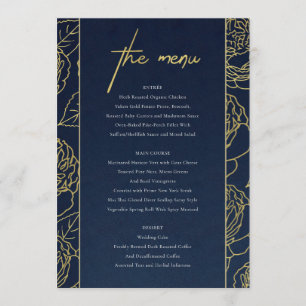 LUXE NAVY FAUX GOLD KRAFT ELEGANT ROSE FLORAL MENU
