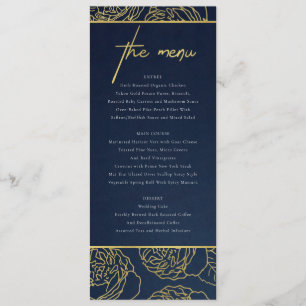 LUXE NAVY FAUX GOLD KRAFT ELEGANT ROSE FLORAL MENU