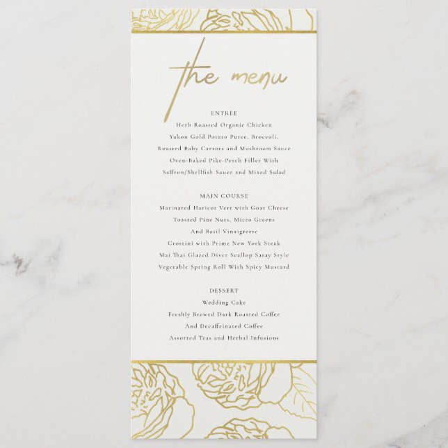 LUXE NAVY GOLD WHITE ELEGANT ROSE FLORAL MENU (Front)
