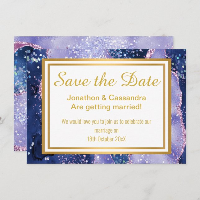 LUXE NAVY PURPLE GOLD SAVE THE DATE (Front/Back)