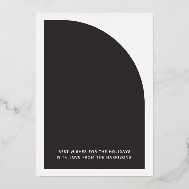 Luxe Noel Black & White Half Arch Real Foil Holiday Card (Front)