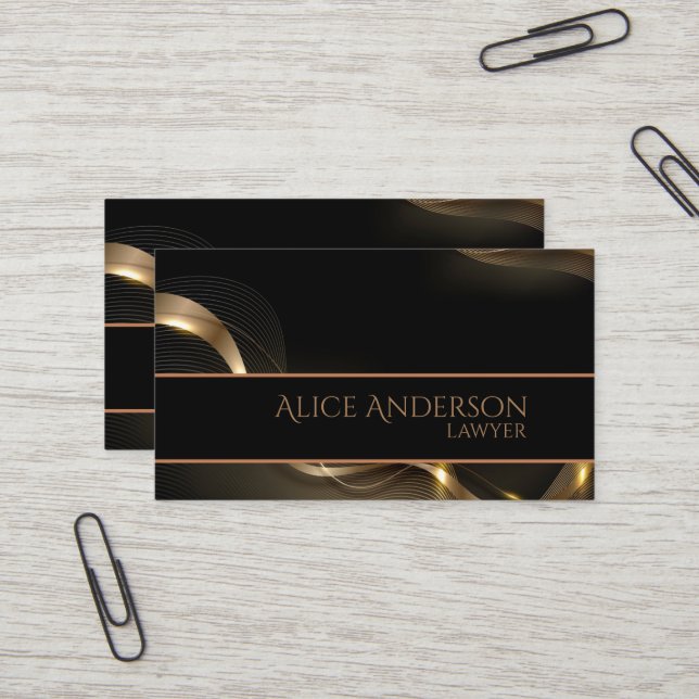 Luxe noir or élégant avocat Carte de visite (Devant/Arrière en situation)
