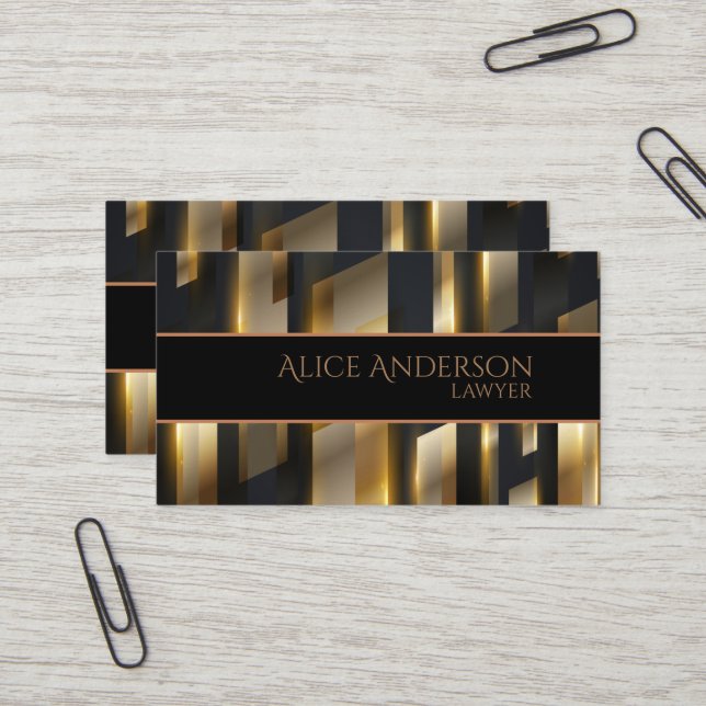 Luxe noir or élégant avocat Carte de visite (Devant/Arrière en situation)