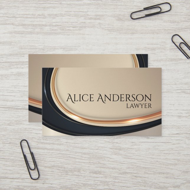 Luxe noir or élégant avocat Carte de visite (Devant/Arrière en situation)