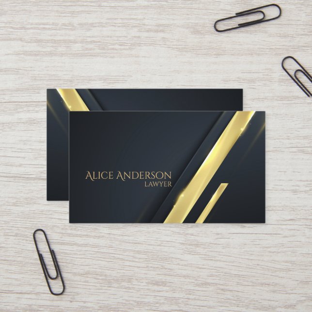 Luxe noir or élégant avocat Carte de visite (Devant/Arrière en situation)