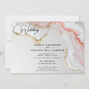 Luxe Opal Teal Gold Fluid Alcohol Ink Invitation