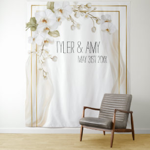 Luxe Orchid Elegance Wedding Backdrop Tapestry