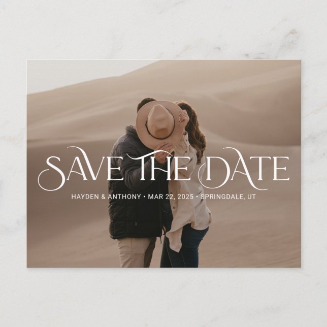 Luxe Overlay Modern Wedding Save The Date Postcard (Front)