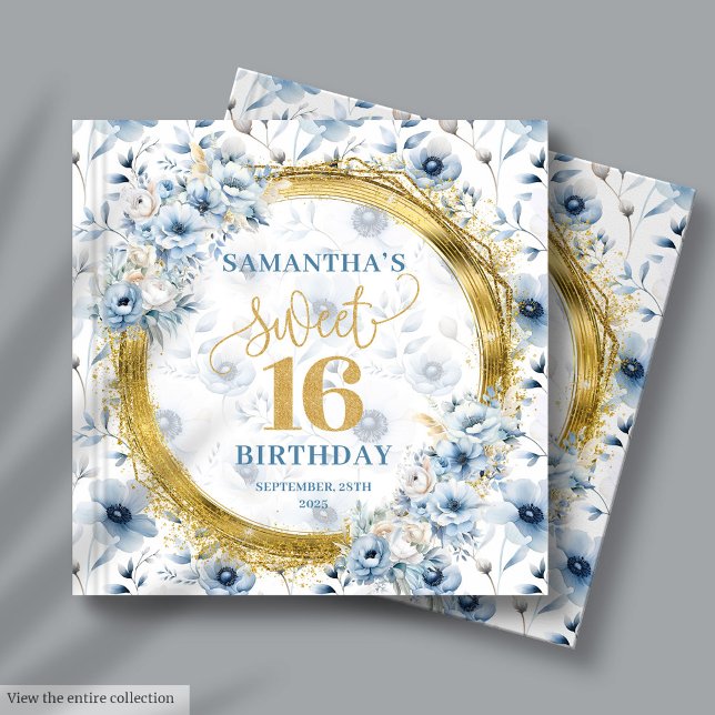 Luxe Pastel Blue Sweet 16 Livre d'hôtes avec étinc (Luxe Pastel Blue Sweet 16 Guest Book with Sparkles)