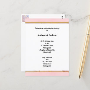 LUXE PASTEL GOLD MARBLE WEDDING INVITATION   POSTCARD