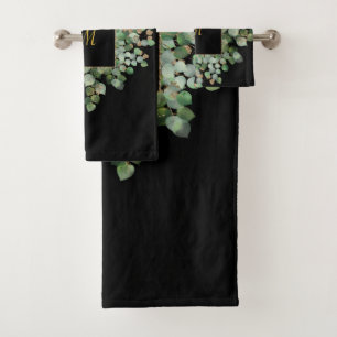 LUXE PERSONALISED EUCALYPTUS BLACK BATH TOWEL SET