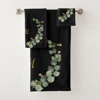 LUXE PERSONALISED EUCALYPTUS BLACK WREATH 2 BATH TOWEL SET