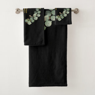 LUXE PERSONALISED EUCALYPTUS BLACK WREATH  BATH TOWEL SET