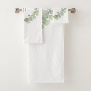 LUXE PERSONALISED EUCALYPTUS GOLD WREATH BATH TOWEL SET