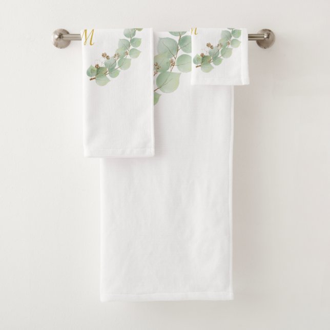LUXE PERSONALISED EUCALYPTUS GOLD WREATH  BATH TOWEL SET (Insitu)