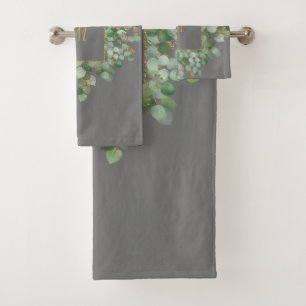 LUXE PERSONALISED EUCALYPTUS GREY BATH TOWEL SET