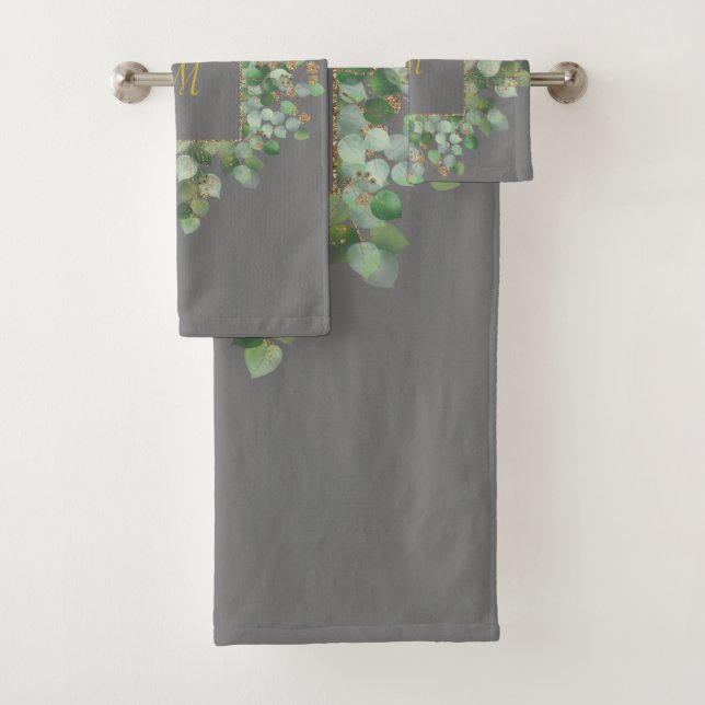 LUXE PERSONALISED EUCALYPTUS GREY BATH TOWEL SET (Insitu)
