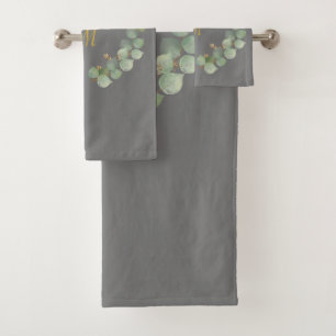 LUXE PERSONALISED EUCALYPTUS GREY WREATH BATH TOWEL SET