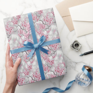 Luxe Pink and Silvery Cherry Blossoms  Wrapping Paper