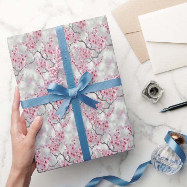 Luxe Pink and Silvery Cherry Blossoms  Wrapping Paper (Gifting)