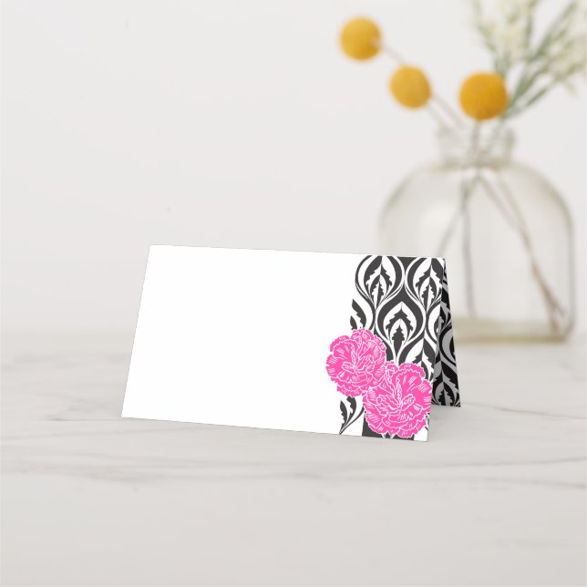 Luxe pink carnation graphic guest place cards (Front)