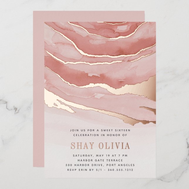 Luxe Pink Marble Sweet Sixteen Birthday (Front/Back)