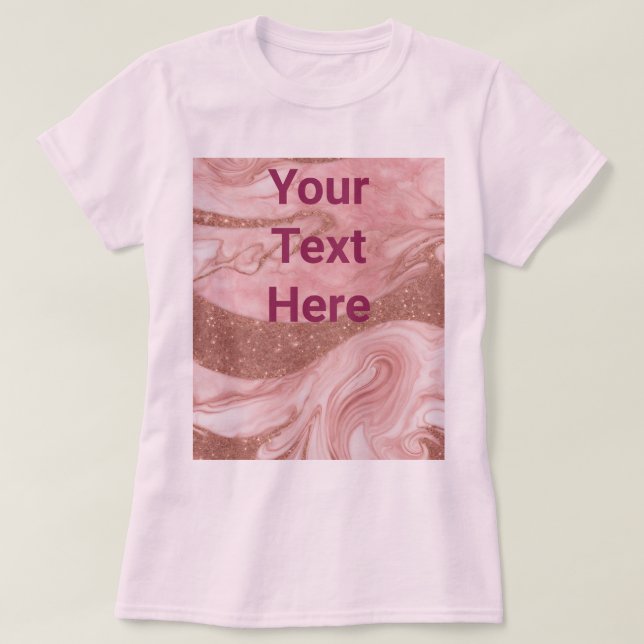 Luxe Pink Rose Gold Custom Text Basic T-Shirt (Design Front)