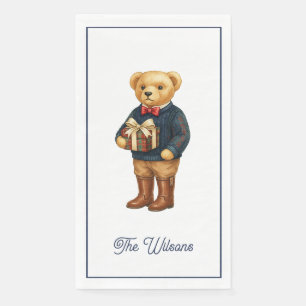 Luxe Preppy Plaid Christmas Teddy Bear Napkin