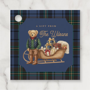 Luxe Preppy Plaid Christmas Teddy Bear Photo Card Favour Tags