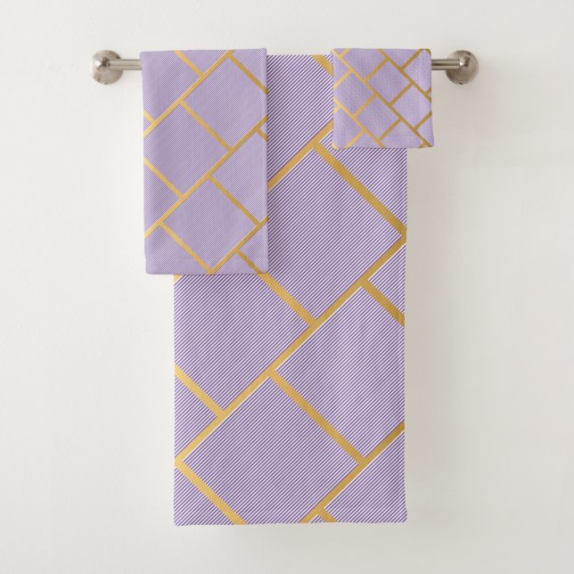 LUXE PURPLE STRIPE ABSTRACT BATHROOM TOWEL SET (Insitu)