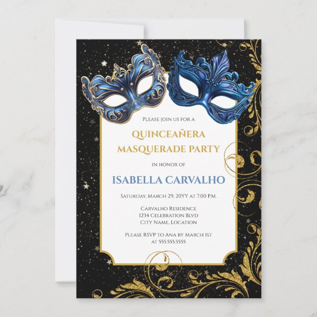 Luxe Quinceañera Masquerade Party Invitation (Front)