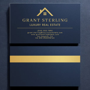 Luxe Real Estate Agent Navy Blue Gold Business Card