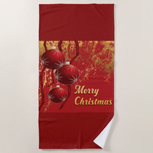 Luxe red and gold Christmas Ornaments Beach Towel