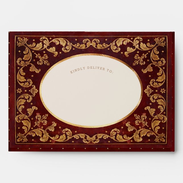 Luxe Red and Gold Ornate Envelope (Front)