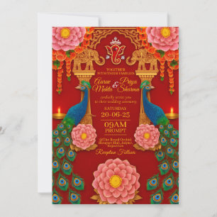 Luxe Red & Gold Faire-part de mariage indienne