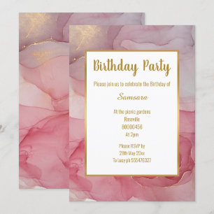 LUXE ROSE BLEU MARBRE ROSE ANNIVERSAIRE INVITATION