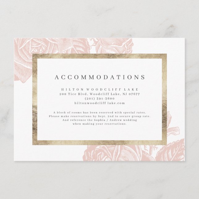 Luxe rose blush gold vintage accommodations enclosure card (Front)