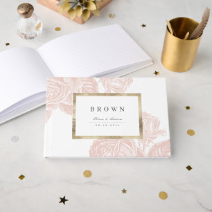 Luxe rose blush gold vintage botanical wedding guest book