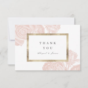 Luxe rose blush gold vintage botanical wedding thank you card