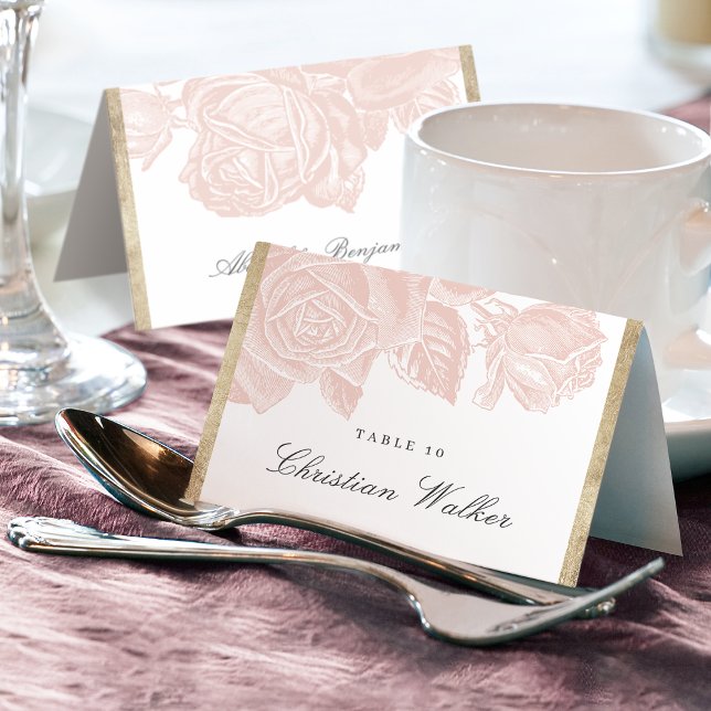 Luxe rose blush gold vintage Foldable Place Card (Luxe rose blush gold vintage Foldable Place Card)
