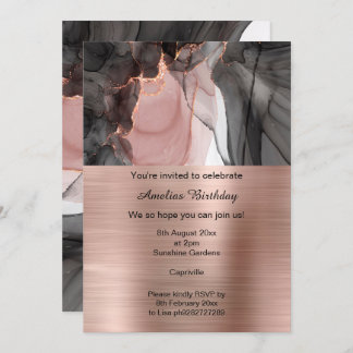 LUXE ROSE GOLD CHIFFON PARTY METALLIC INVITATION