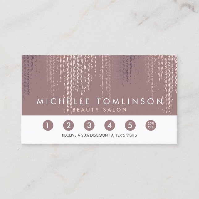 Luxe Rose Gold Confetti Rain Pattern Loyalty Card (Front)