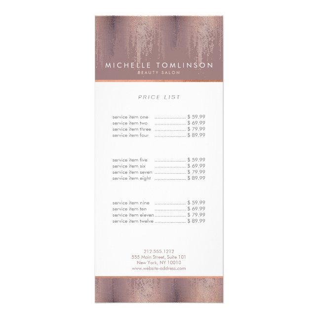 Luxe Rose Gold Confetti Rain Pattern Rack Card (Front)