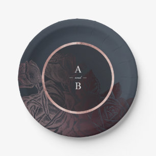 Luxe rose gold moody vintage botanical wedding paper plate