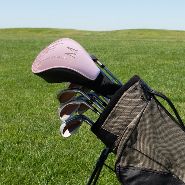 Luxe Rose Gold Pink Dripping Glitter Monogram Golf Head Cover (In Situ)