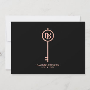 Luxe Rose Gold Skeleton Key Monogram Thank You Card