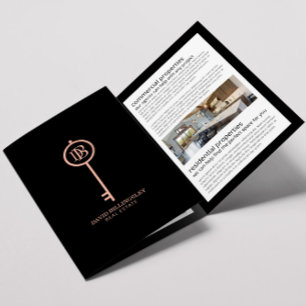 Luxe Rose Gold Skeleton Key Real Estate Brochure