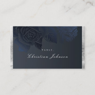 Luxe rose navy silver vintage botanical wedding place card