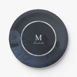 Luxe rose navy vintage botanical bridal shower paper plate