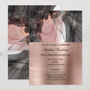 LUXE ROSE OR CHIFFON PARTI INVITATION MÉTALLIQUE